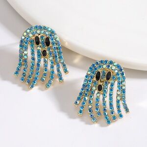 Blue Ghost Crystal Earrings Halloween Jewelry